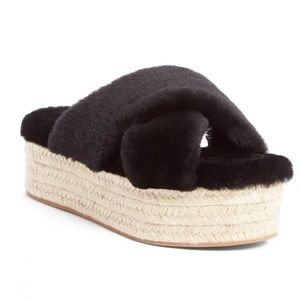 MUI MUI Shearling Espadrille Platform Sandals